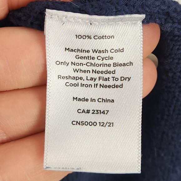 Talbots Sweater Womens Large Navy Blue 100% Cotton Fringe Hem Sleeveless Knit - Picture 8 of 10